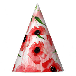 Aquarellblumen: Mohn-Pfingstrose-Ikat. Partyhütchen