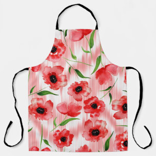 Aquarellblumen: Mohn-Pfingstrose-Ikat. Schürze