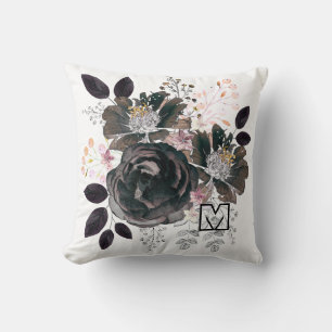 Aquarellblumen monochromes Bouquet Kissen