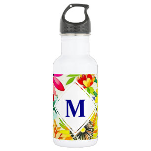 Aquarellblumen Monogramm  Edelstahlflasche