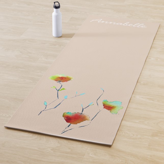 Aquarellblumen Name lebhafte energiereiche Kunst Yogamatte (Beispiel)