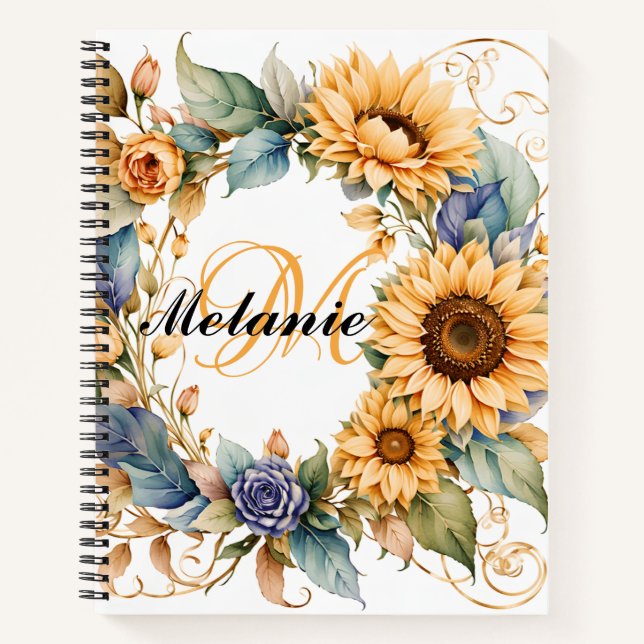 Aquarellblumen | Name und Tasse des Blutes und Mon Notizbuch (Vorderseite)