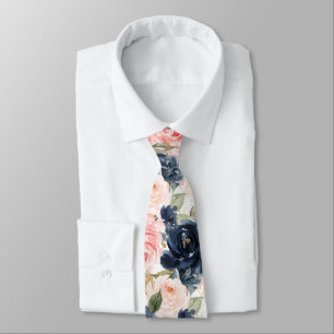 Aquarellblumen Navy Blau Blush Rosa Rosen Krawatte