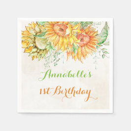 Aquarellblumen Orange-Gelb-Grün Serviette