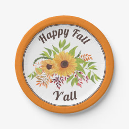 Aquarellblumen Orange Happy fall Y'all Pappteller