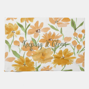 Aquarellblumen Orange "Keeping It Clean" Geschirrtuch