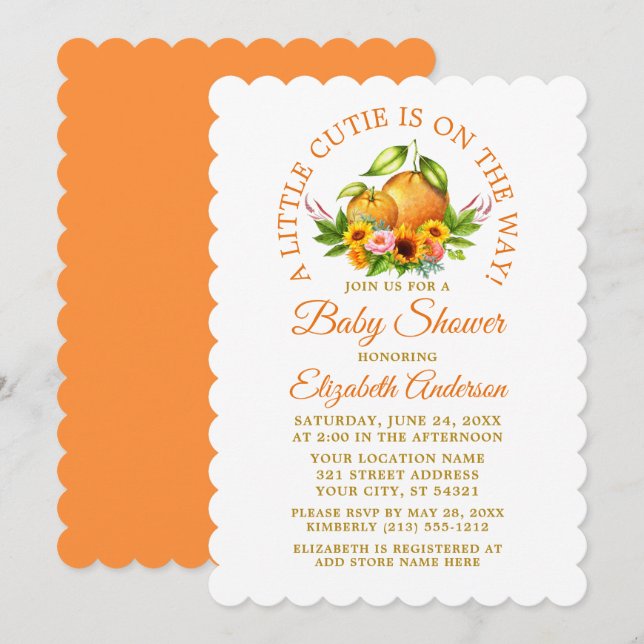 Aquarellblumen Orangen Eine kleine Süsse Dusche Einladung (Vorne/Hinten)