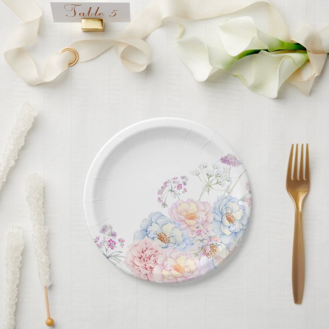 Aquarellblumen Pappteller (Hochzeit)