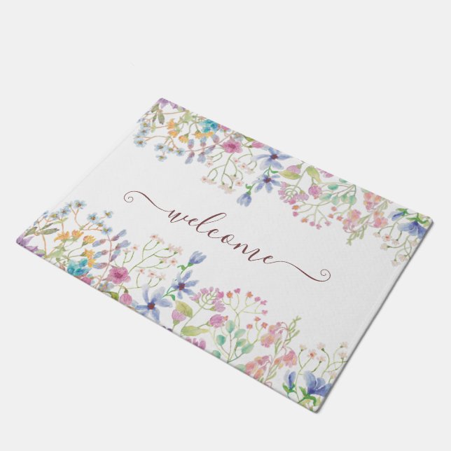 Aquarellblumen personalisiert fußmatte (Schrägansicht)