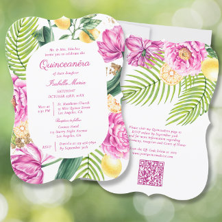 Aquarellblumen QR-Code Quinceañera Einladung