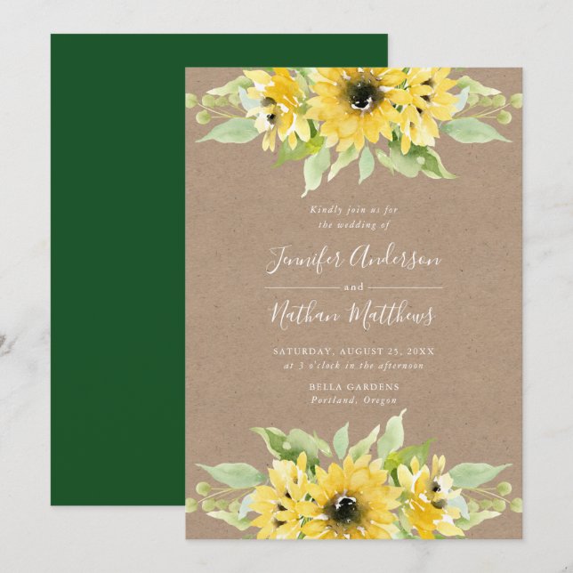 Aquarellblumen | Rustic Kraft Paper Wedding Einladung (Vorne/Hinten)