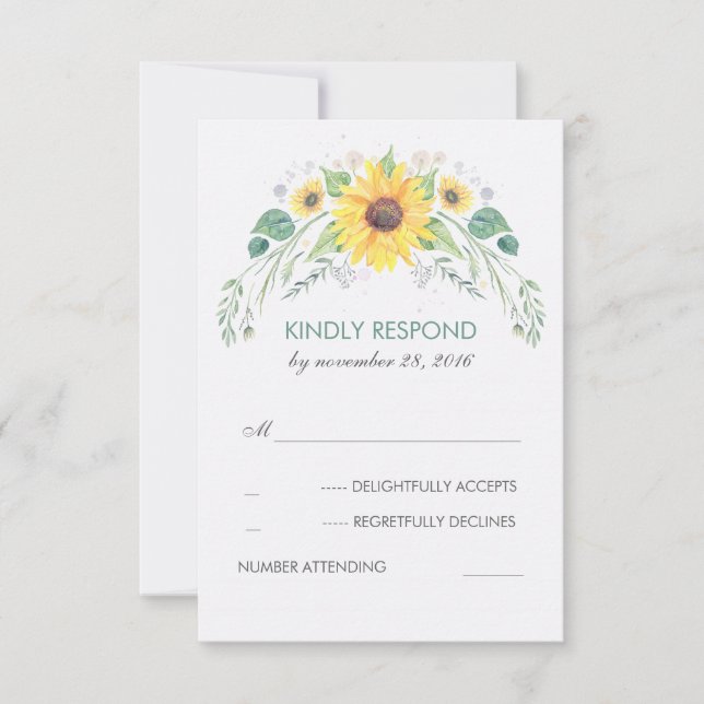 Aquarellblumen Rustikale Hochzeit RSVP Karte (Vorderseite)