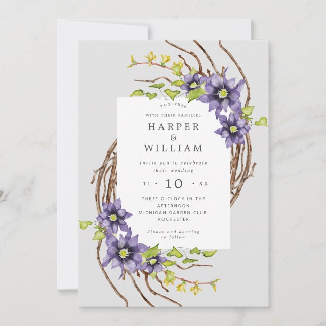 Aquarellblumen säubern Hochzeit Einladung (Vorderseite)