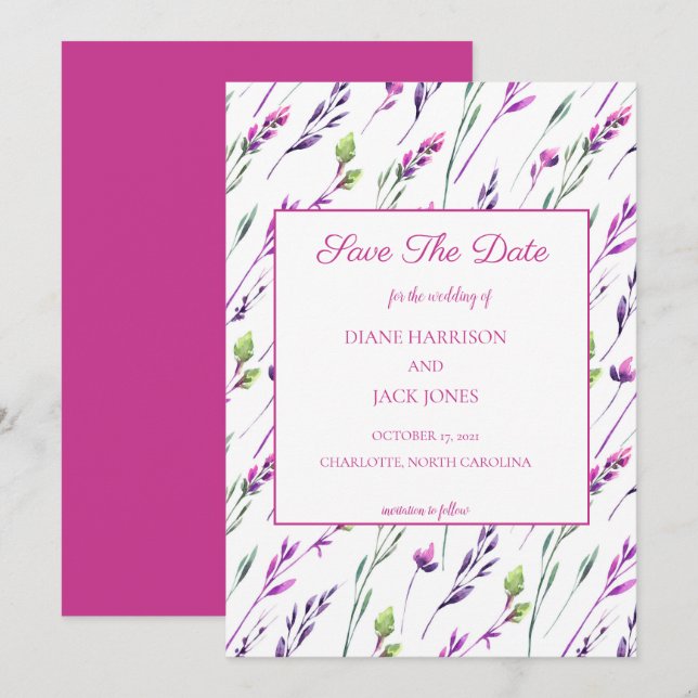 Aquarellblumen Save the Date Hochzeit Einladung (Vorne/Hinten)