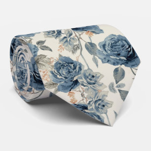 Aquarellblumen Staubblau Navyrosen Krawatte