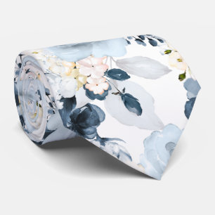 Aquarellblumen Staubblau Navyrosen Krawatte