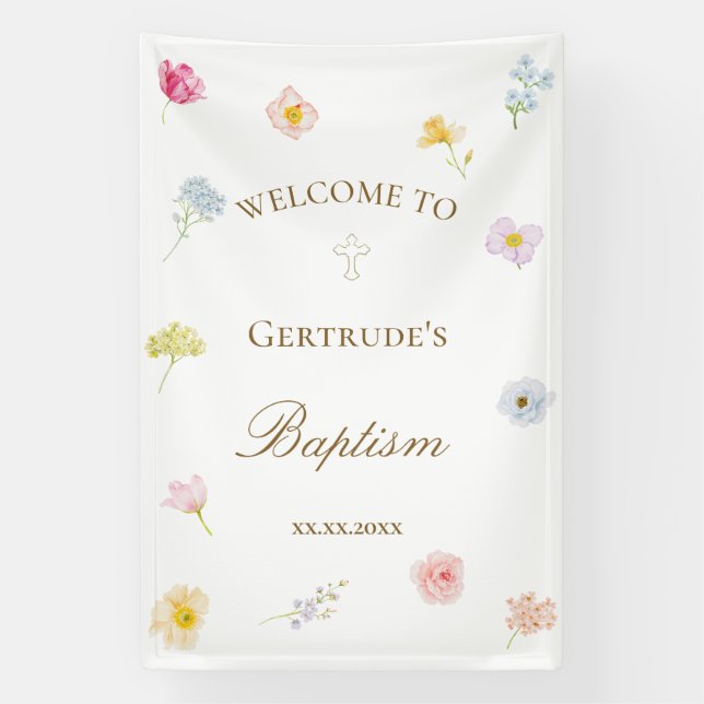 Aquarellblumen Taufe Banner (Vertikal)