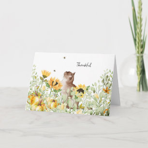 Aquarellblumen und Cat-Erntedank Karte