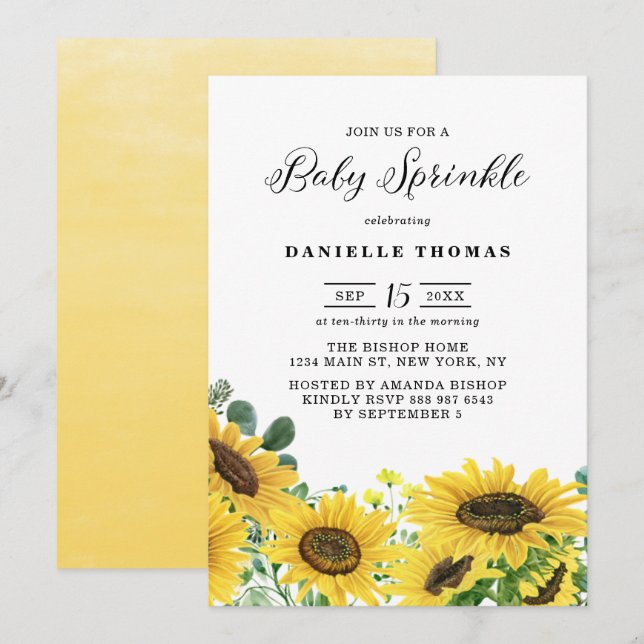 Aquarellblumen und Eukalyptus Baby Sprinkle Einladung (Vorne/Hinten)