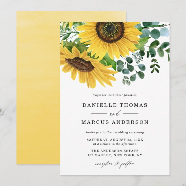 Aquarellblumen und Eukalyptus-Hochzeit Einladung (Vorne/Hinten)