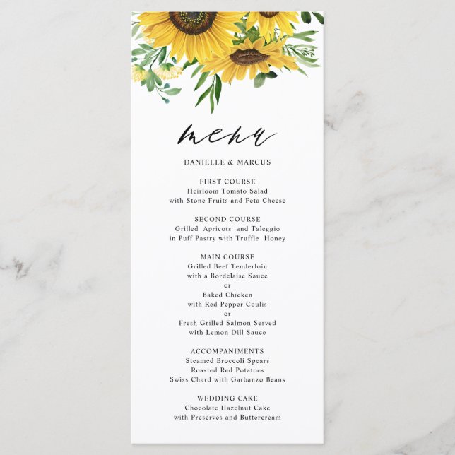 Aquarellblumen und Eukalyptus-Hochzeit Menükarte (Vorderseite)