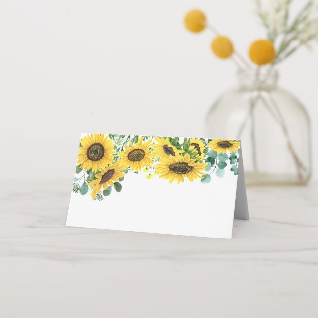 Aquarellblumen und Eukalyptus-Hochzeit Platzkarte (Vorderseite)