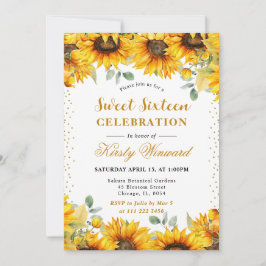 Aquarellblumen und Goldener Glitzer Süß 16 Einladung