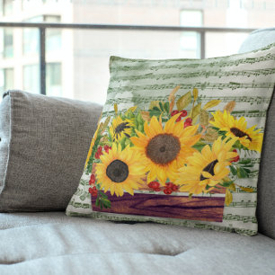 Aquarellblumen und Noten Kissen