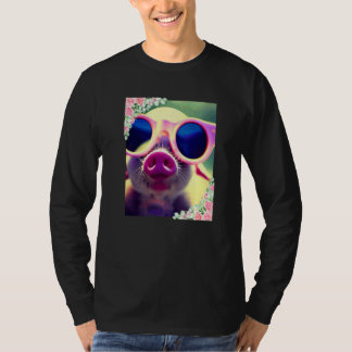 Aquarellblumen und Schwein mit Sonnenbrille Niedli T-Shirt