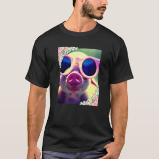 Aquarellblumen und Schwein mit Sonnenbrille Niedli T-Shirt