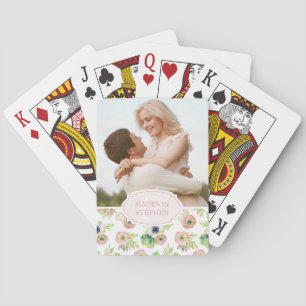 Aquarellblumen und Sukkulente - Hochzeitliches Fot Spielkarten