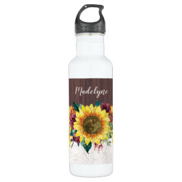 Aquarellblumen verleihen Holz rustikalen Namen Edelstahlflasche