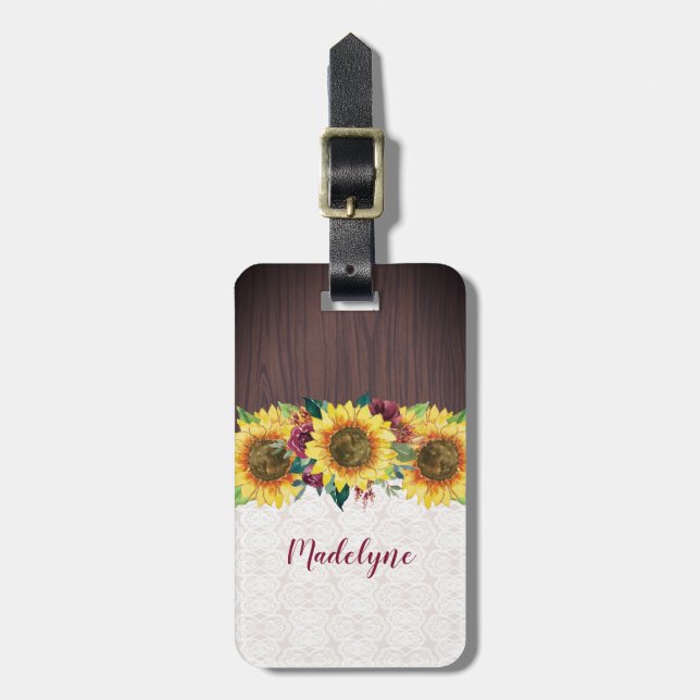 Aquarellblumen verleihen Holz rustikalen Namen Gepäckanhänger (Vorderseite vertikal)