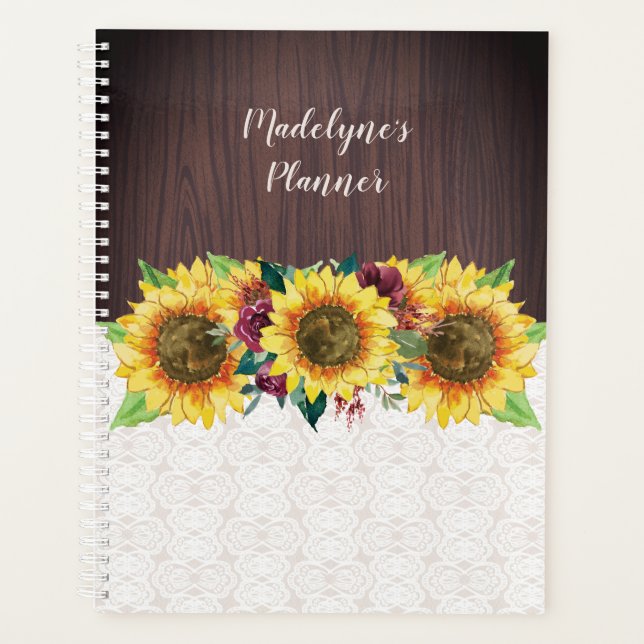 Aquarellblumen verleihen Holz rustikalen Namen Planer (Vorderseite)