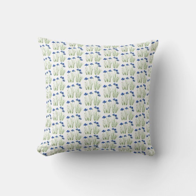 Aquarellblumen Wildblumen Blauer Blume Kissen (Vorderseite)
