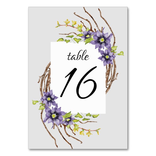 Aquarellblumenblumen nackte Zweige Hochzeit Tischnummer (Vorderseite)