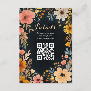 Aquarellblüte in dunklem Quinceñera CUSTOM QR Begleitkarte
