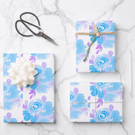 Aquarellblüte, Lila blaue, helle Hand gestrichen Geschenkpapier Set