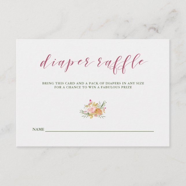Aquarellblüte rosa | Babydusche-Windeln Begleitkarte (Vorderseite)