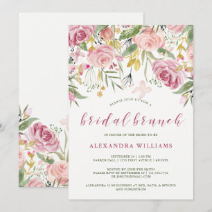 Aquarellblüte rosa Gold Floral Bridal Brunch Einladung