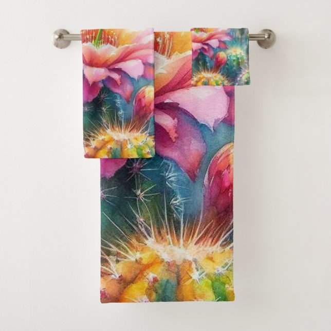 Aquarellblüte Sukkulente Kakteen Badhandtuch Set (Insitu)