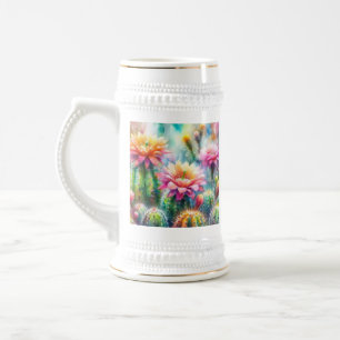 Aquarellblüte Sukkulente Kakteen Bierglas