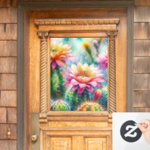 Aquarellblüte Sukkulente Kakteen Fensteraufkleber
