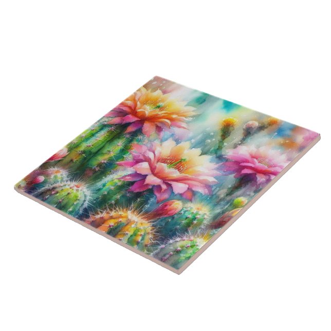 Aquarellblüte Sukkulente Kakteen Fliese (Seite)