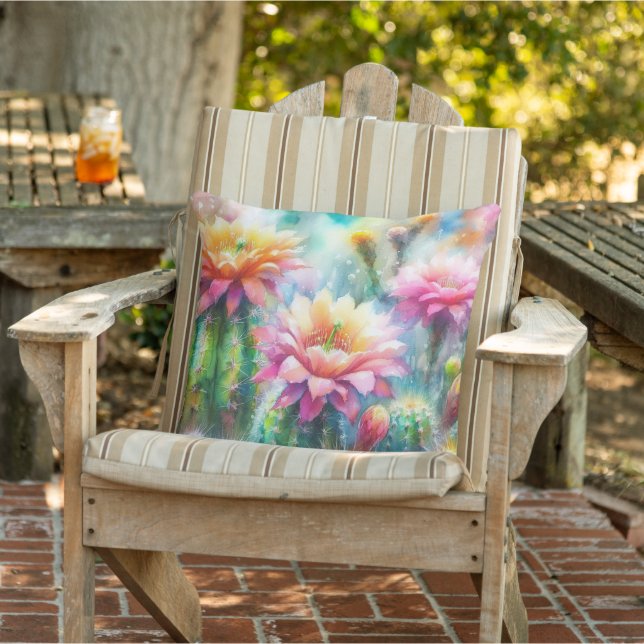 Aquarellblüte Sukkulente Kakteen Kissen (Stuhl )