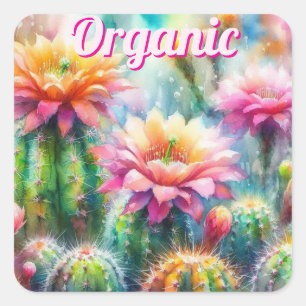 Aquarellblüte Sukkulente Kakteen Quadratischer Aufkleber