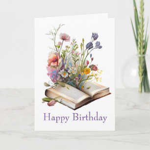 Aquarellblüte und Bücher zum Geburtstag Karte