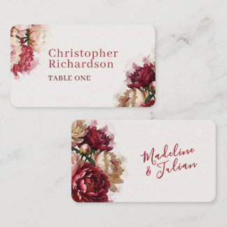 Aquarellblüten | Romantische Pfingstrosen-Hochzeit Platzkarte