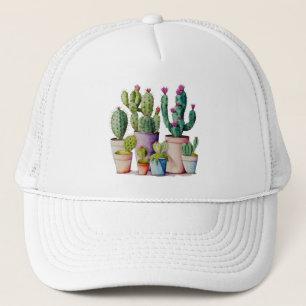 Aquarellblüten, rosa Kakteen, Sukkulente Truckerkappe