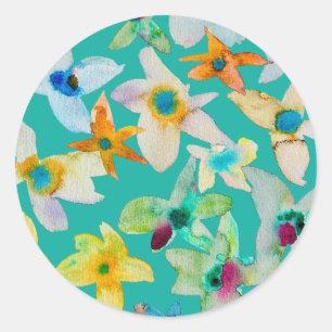 Aquarellblüten Runder Aufkleber